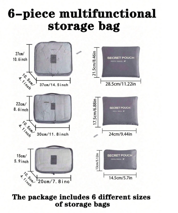 Set Kit Organizador Para Viaje 6 Piezas