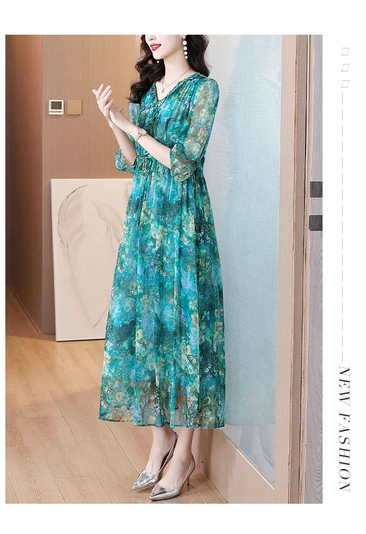 Vestido Maxi de Seda Floral – Verano 2024