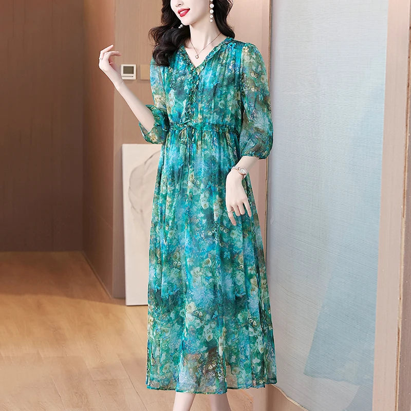 Vestido Maxi de Seda Floral – Verano 2024