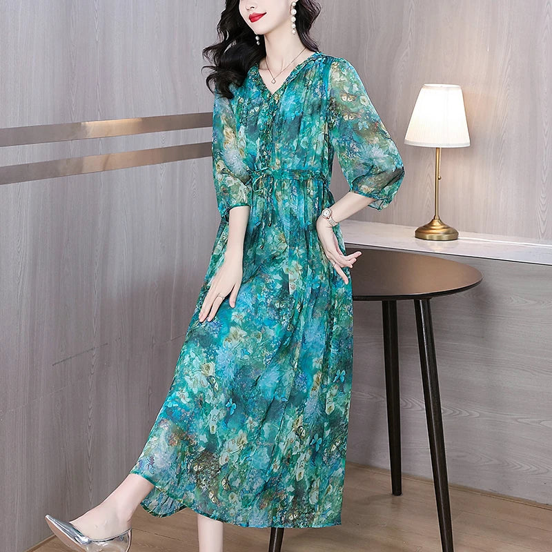 Vestido Maxi de Seda Floral – Verano 2024