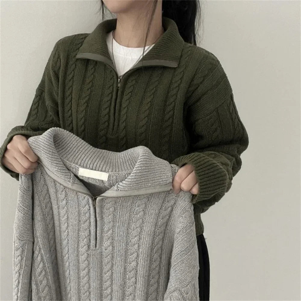Suéter de Invierno para Mujer con Cremallera Media – Estilo Oversize