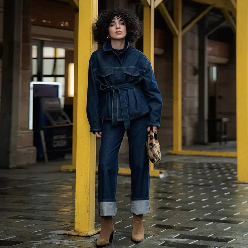 Conjunto de Mezclilla para Mujer – 2 Piezas con Chaqueta y Pantalón