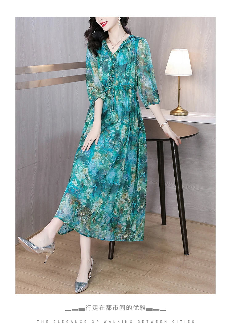 Vestido Maxi de Seda Floral – Verano 2024