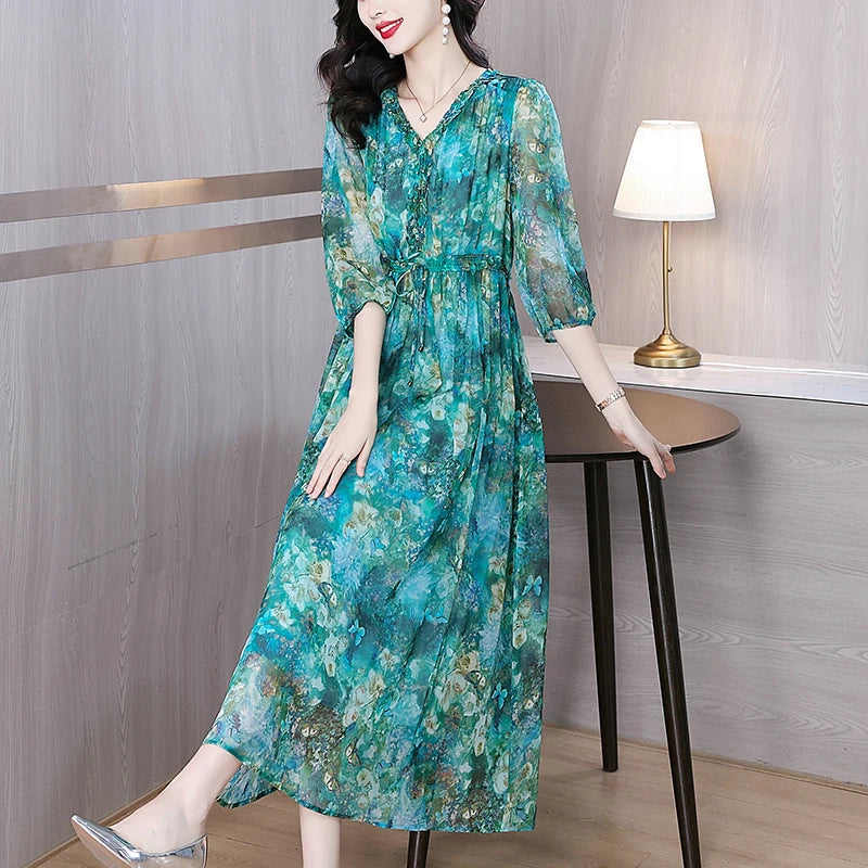 Vestido Maxi de Seda Floral – Verano 2024