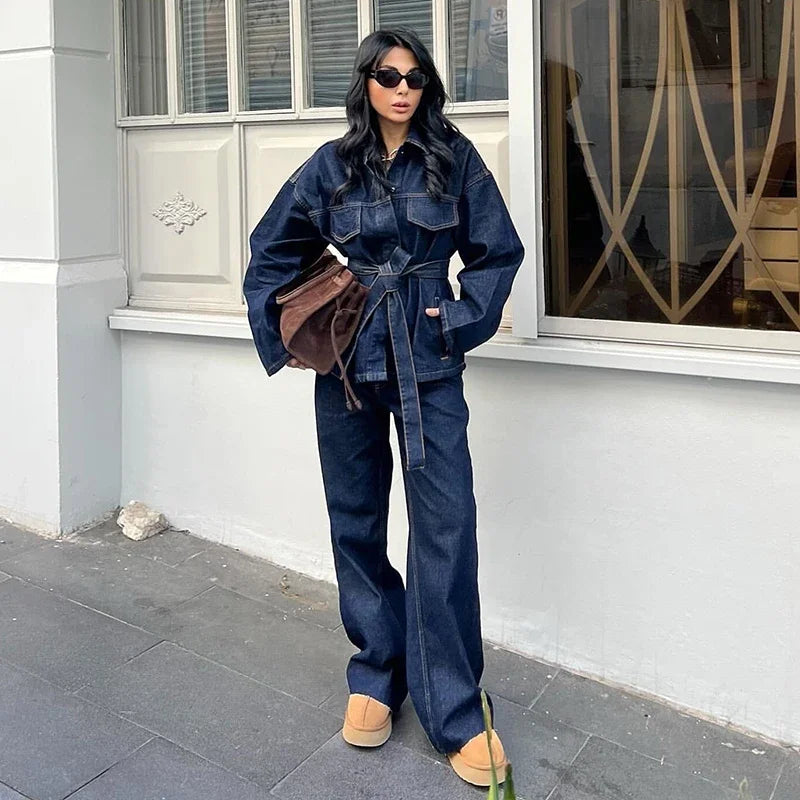 Conjunto de Mezclilla para Mujer – 2 Piezas con Chaqueta y Pantalón