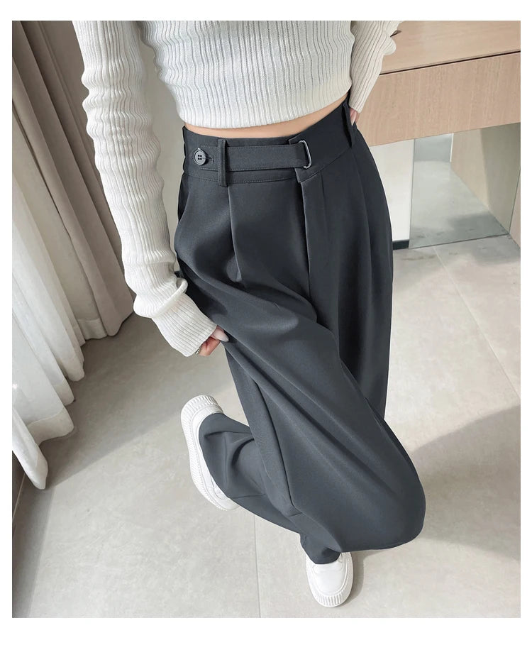 Pantalones de Mujer de Talle Alto con Botones – Estilo Pierna Ancha