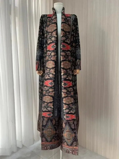 Gabardina estampada con pliegues y cordón para mujer