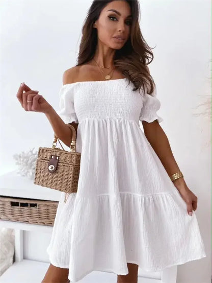 Vestido de Verano Elegante con Cuello Recto y Mangas Farol