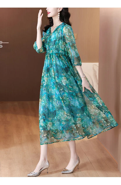 Vestido Maxi de Seda Floral – Verano 2024