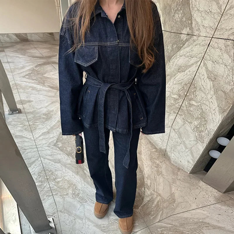 Conjunto de Mezclilla para Mujer – 2 Piezas con Chaqueta y Pantalón