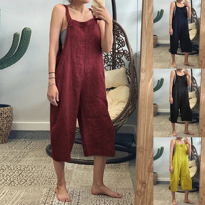 Women Adjustable Strap Loose Overalls Casual Female Solid Color Backless Wide Leg Pant Jumpsuits JYFS-JY1301