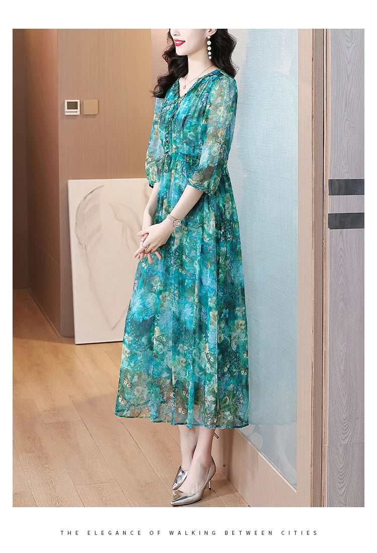 Vestido Maxi de Seda Floral – Verano 2024