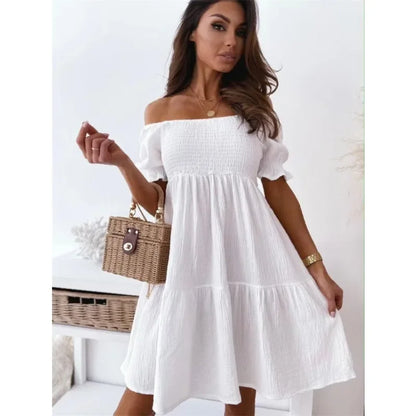 Vestido de Verano Elegante con Cuello Recto y Mangas Farol