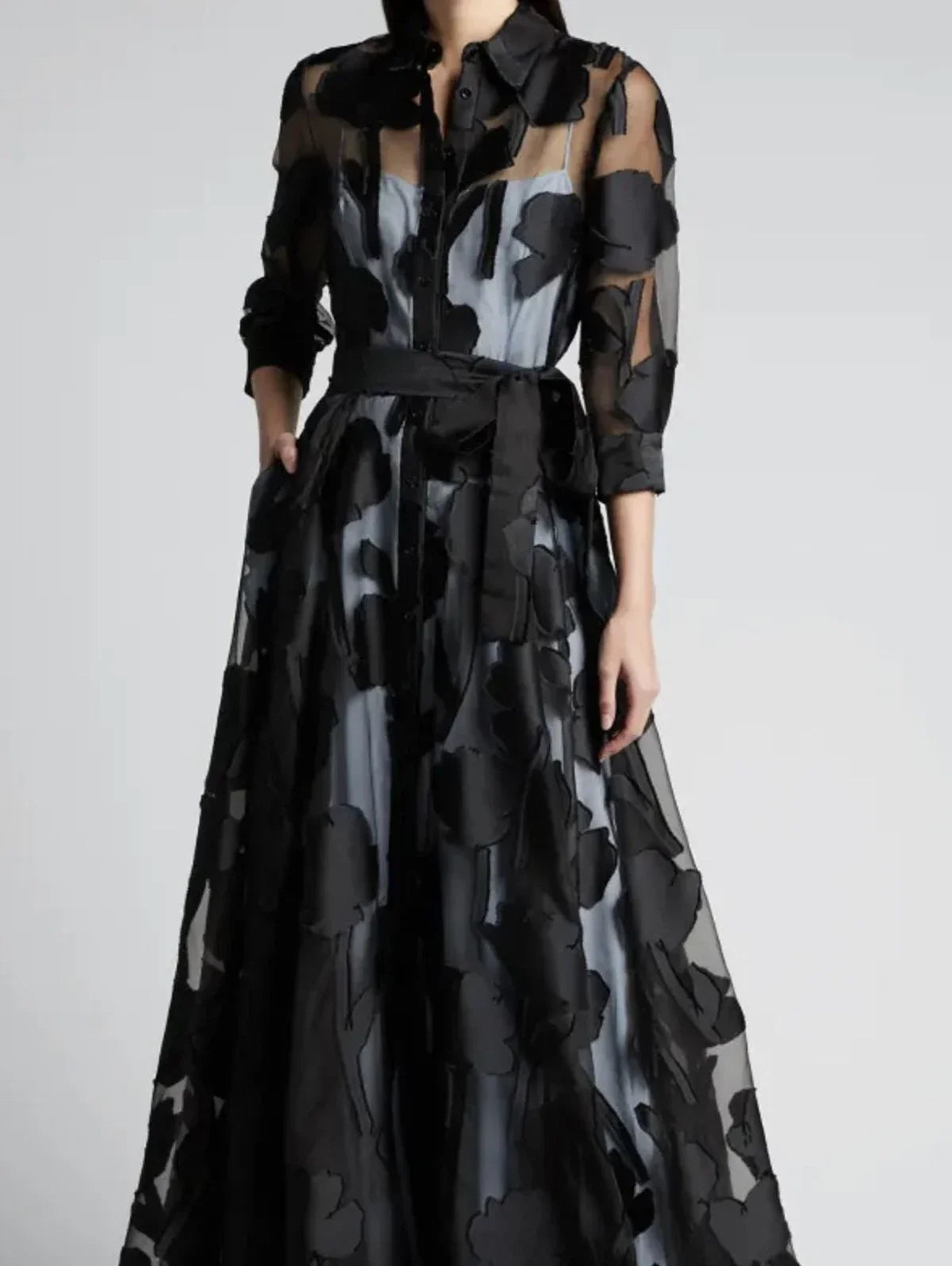 Vestido largo con cinturón para mujer