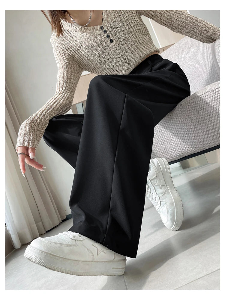 Pantalones de Mujer de Talle Alto con Botones – Estilo Pierna Ancha