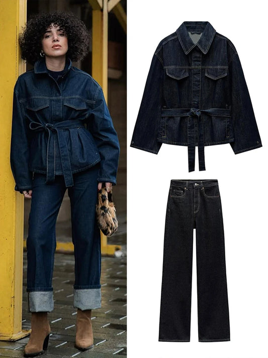 Conjunto de Mezclilla para Mujer – 2 Piezas con Chaqueta y Pantalón