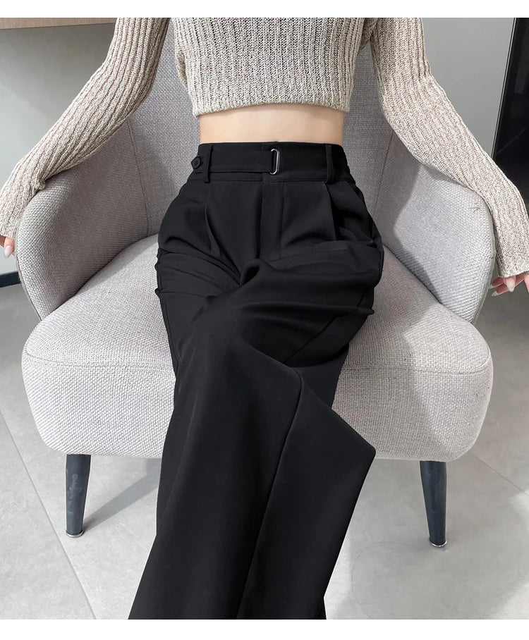 Pantalones de Mujer de Talle Alto con Botones – Estilo Pierna Ancha